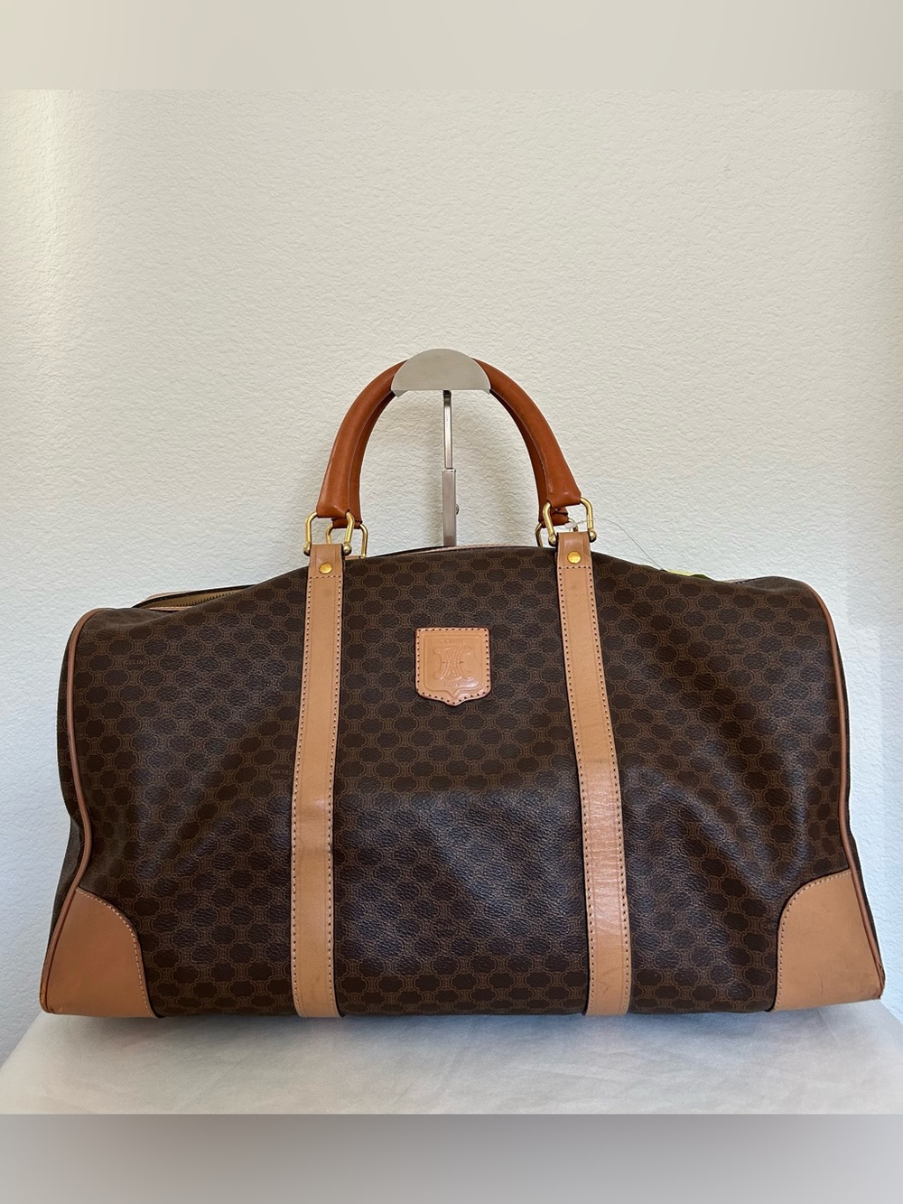 🤎CELINE🤎Macadam💛Brown Mono Weekender Bag with Unbranded Strap & Lock no key